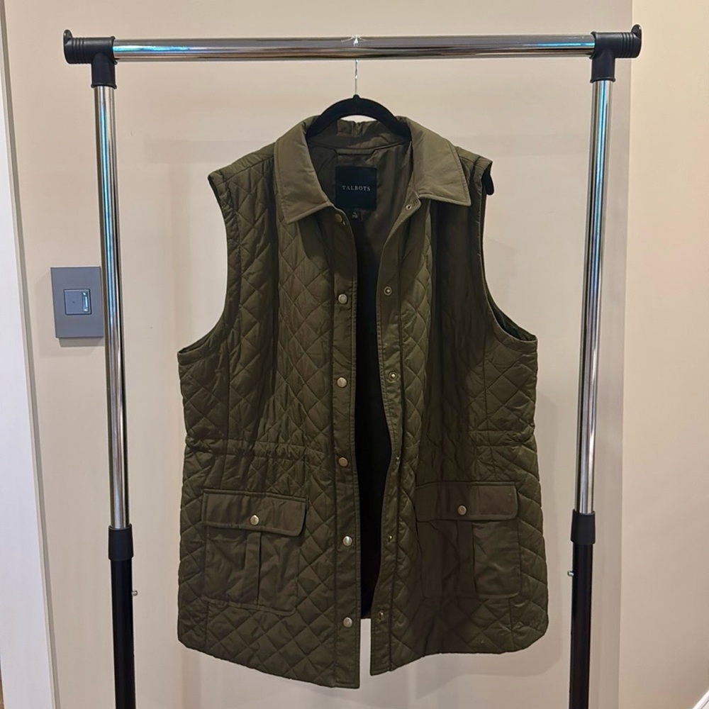 Talbots Olive Green Snap Front Collared Long Quil… - image 4